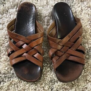 Timberland Brown Leather Sandals with Woven Design